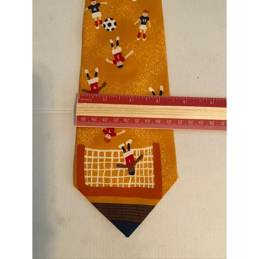 Save the Children Mens Silk Tie Soccer Game Yellow Novelty Sports Made in USA